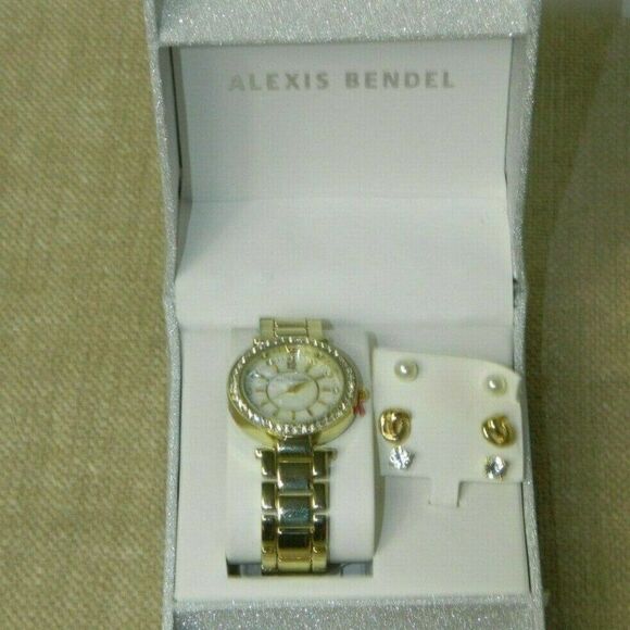 Alexis Bendel  Watch and Earrings Gold Piece Boxed - Picture 1 of 8